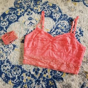 Decree Longline Lace Lined Bralette Coral S